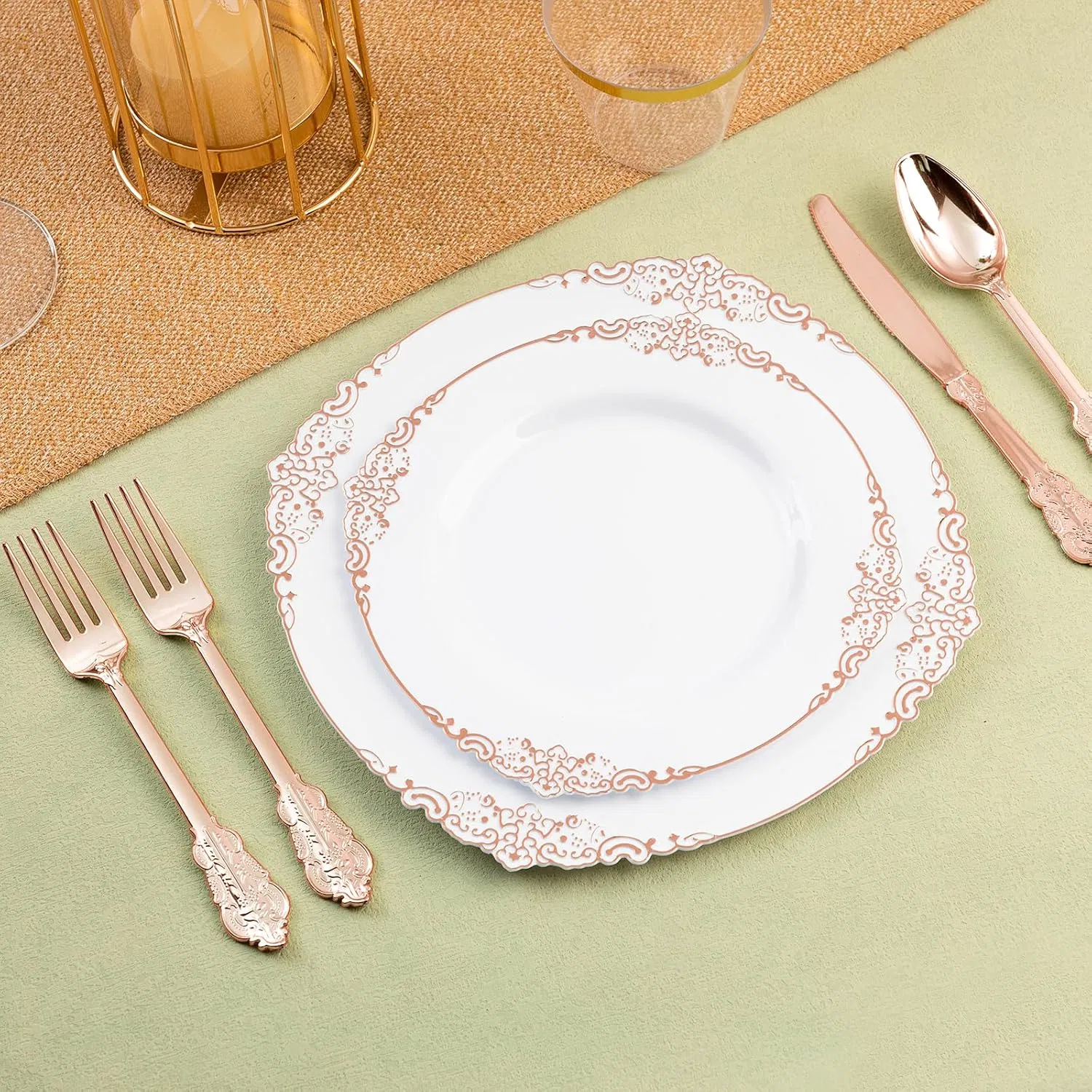 Elegant Rose Gold Heavy Duty Disposable Cutlery Set for Parties