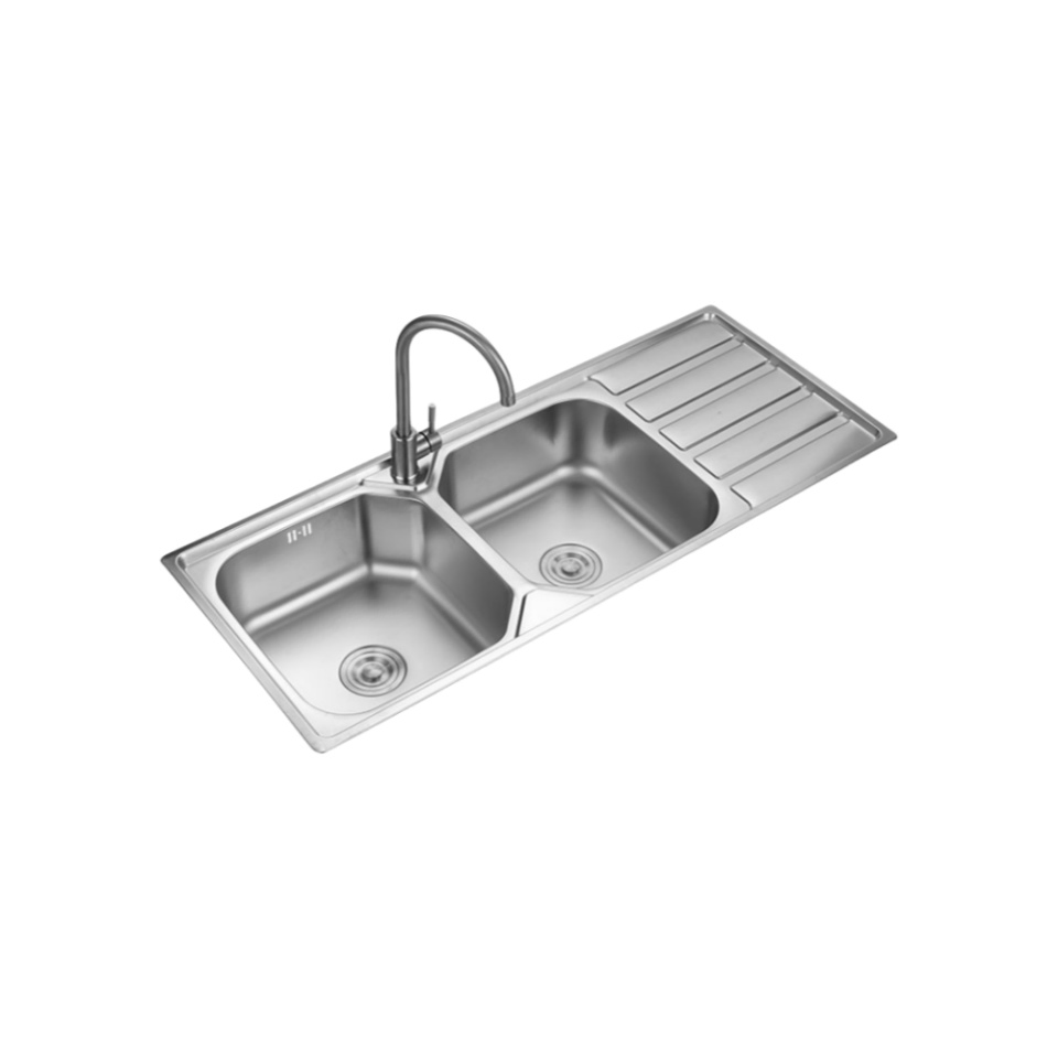 12050f-Stainless Steel Double-Basin Sink with Plates