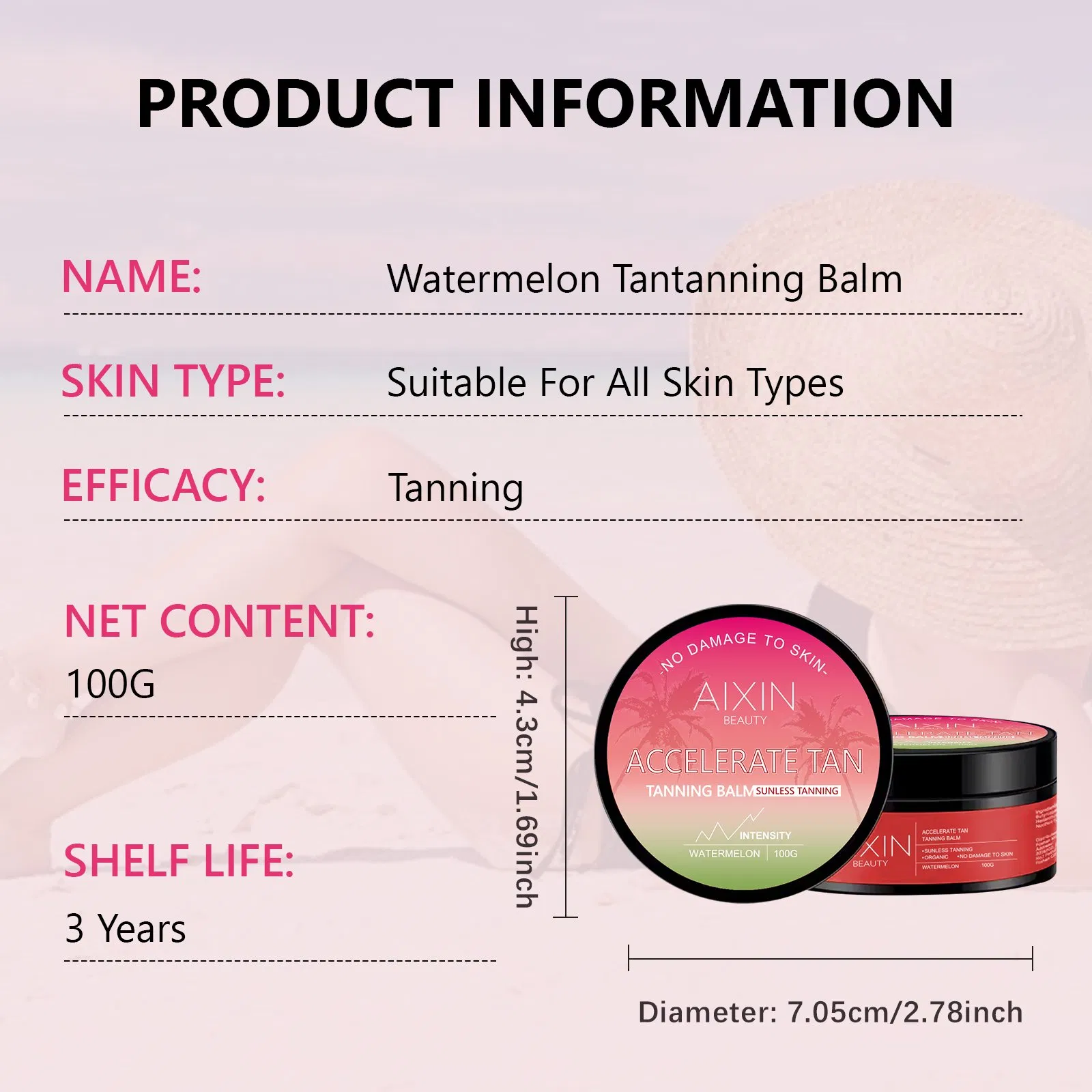 Aixin Private Label Sunbed Tanning Lotion Intensive Watermelon Tanning Accelerator Cream