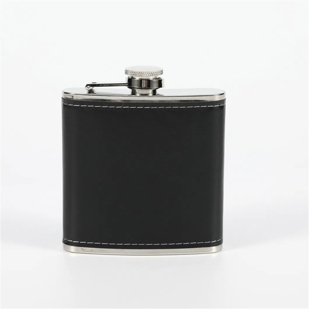 Stainless Steel Travel Pocket Liquor Flagon Covering Leather Hip Flask