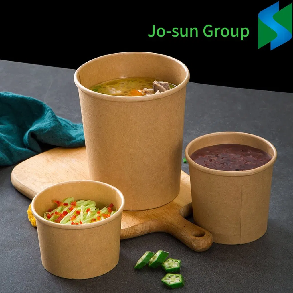Jo-Sun Disposable Kraft Paper Soup Cup Bowl with Paper Lid Food Packaging Bucket