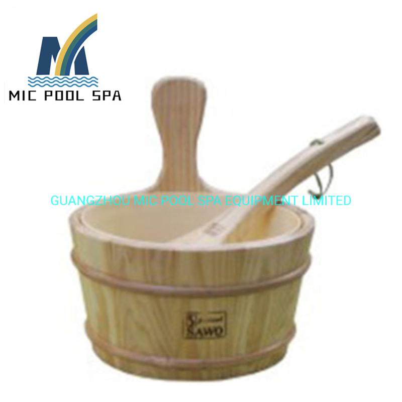 Good Quality Sauna Accessories Foot Bath Drum Wooden Pail with Wooden Scoop for Sauna Room