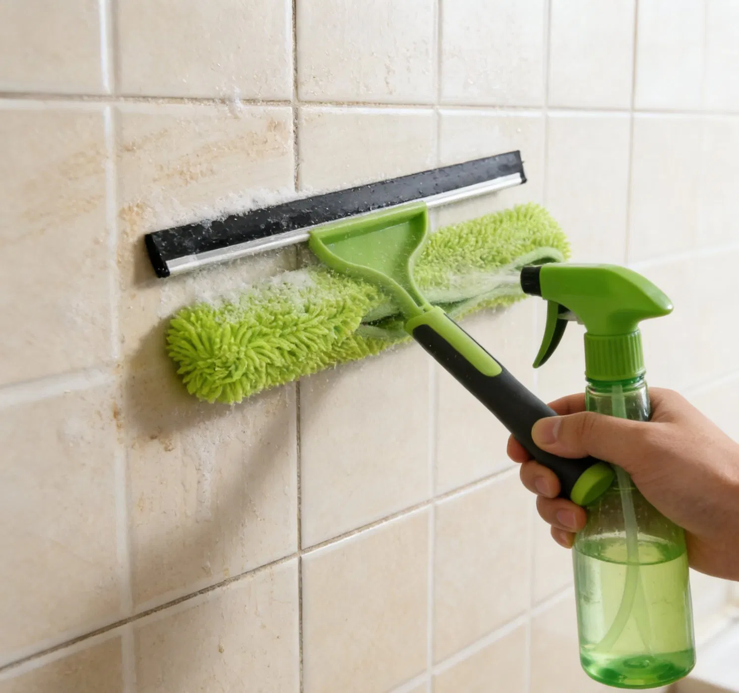 New 2-in-1 Spray Window Cleaning Squeegee with Rubber Blade & Chenille Cloth Efficient Glass Cleaner for Shower Doors & Windows