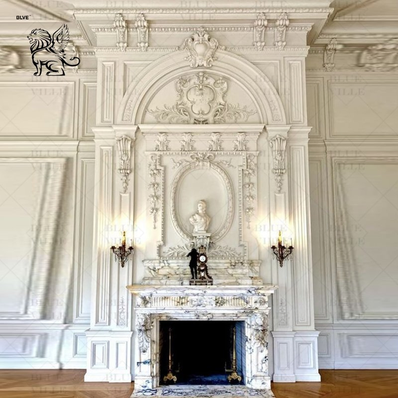 French Style Home Decor Double Luxury Fireplace Mantel Marble Stone Fireplace Surround Customized Factory