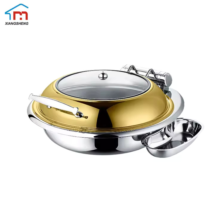 Xiangsheng Gold Stainless Steel Chafing Dishes with Top Glass Lid Buffet Ware