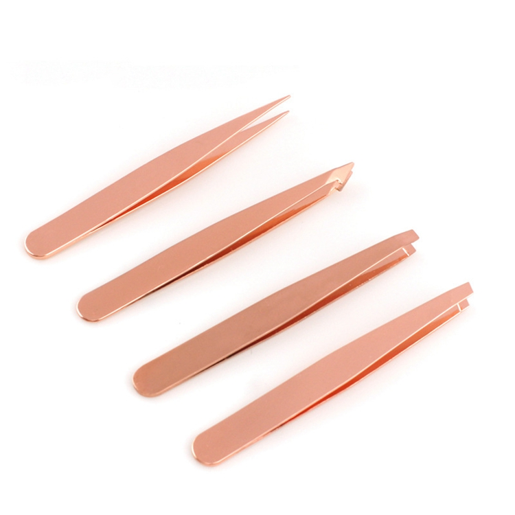 Colorful Eyelash Tweezers 4 Piece Set Custom Lady Design Stainless Steel Eyebrow Tweezers Set Private Label Eyebrow Tweezers