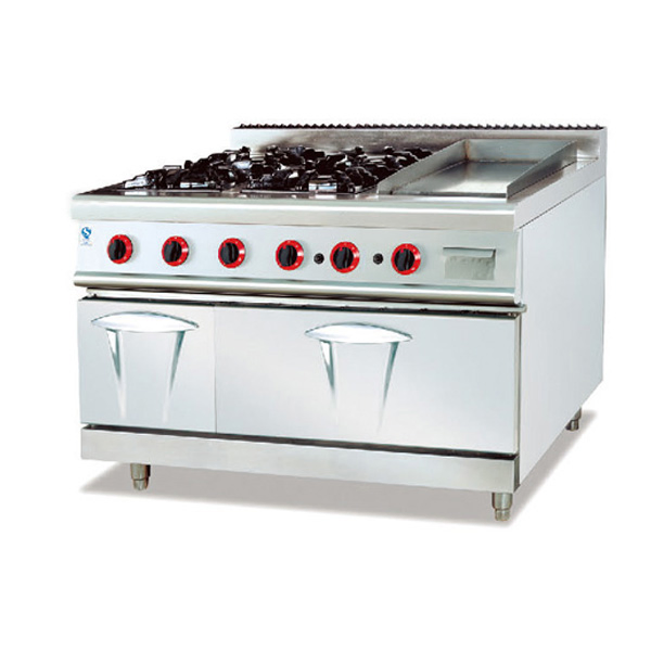 Heavy Duty Gas Range with 4-Burner and Lava Rock Grill