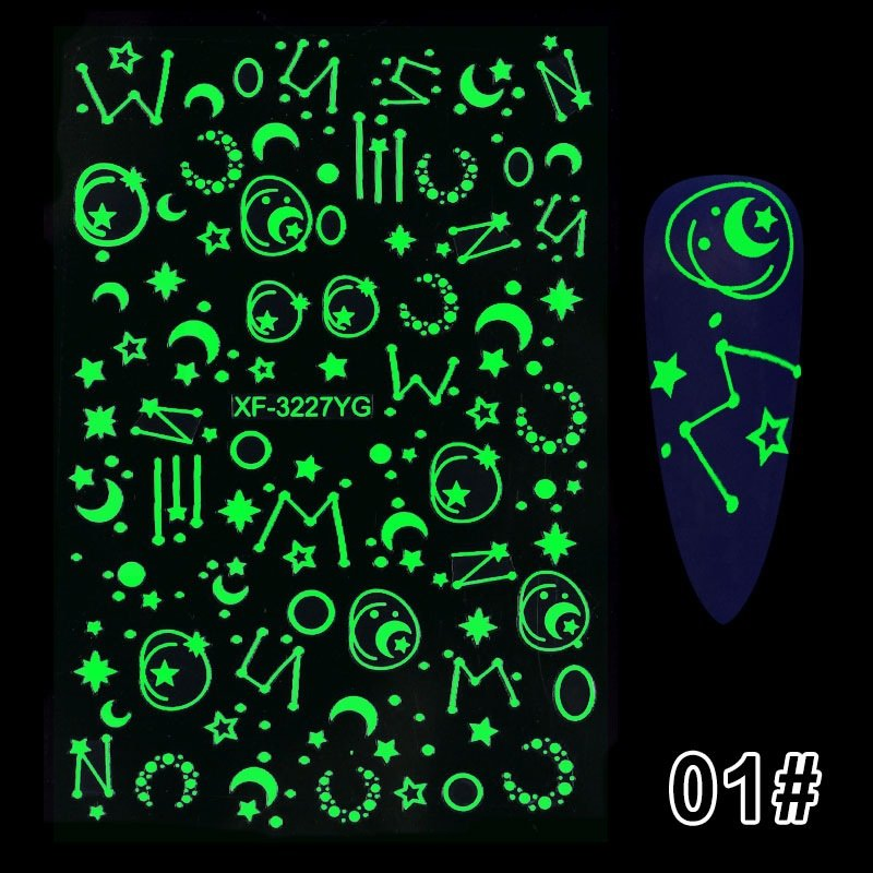 Adhesive Dark Glowing Butterfly Nail Art Sticker, Printing Night Luminous Accessory for Beauty Design