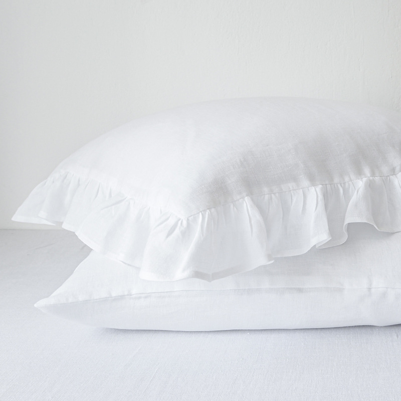 OEM Linen Solid Color with Ruffled Edge Dormitory Cotton Pillow Case