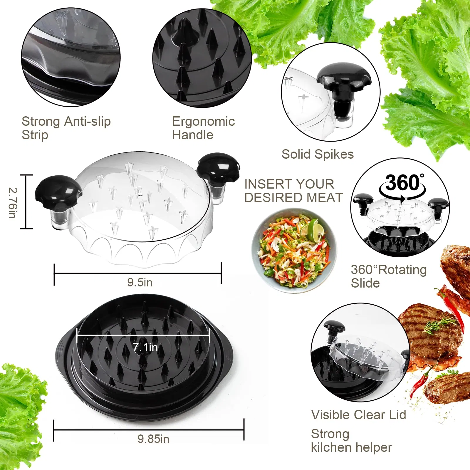 Kitchen Gadgets Poultry Tools Meat Cutter Chicken Shredded Machine Meat Shredder Chicken Shredder Tool Twist with Clear Lid