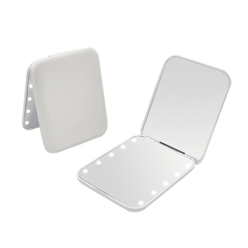 Portable Folding Handheld Magnification LED Compact Travel Makeup Mirror with Light