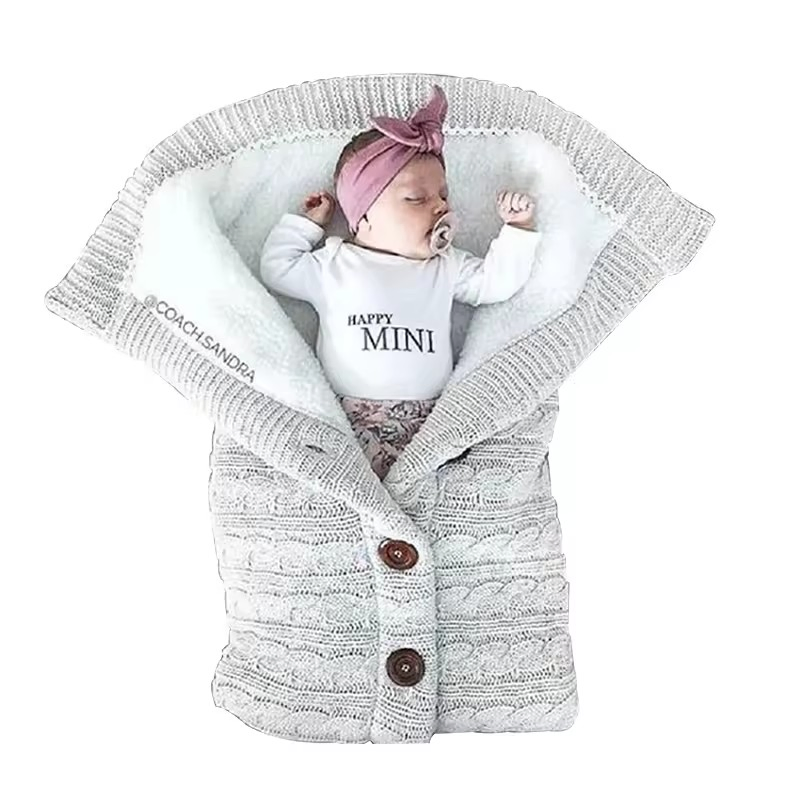 Thick Fleece Double Layers Knitted Newborn Swaddle Blankets Baby Stroller Wraps Infant Sleeping Bag for Winter