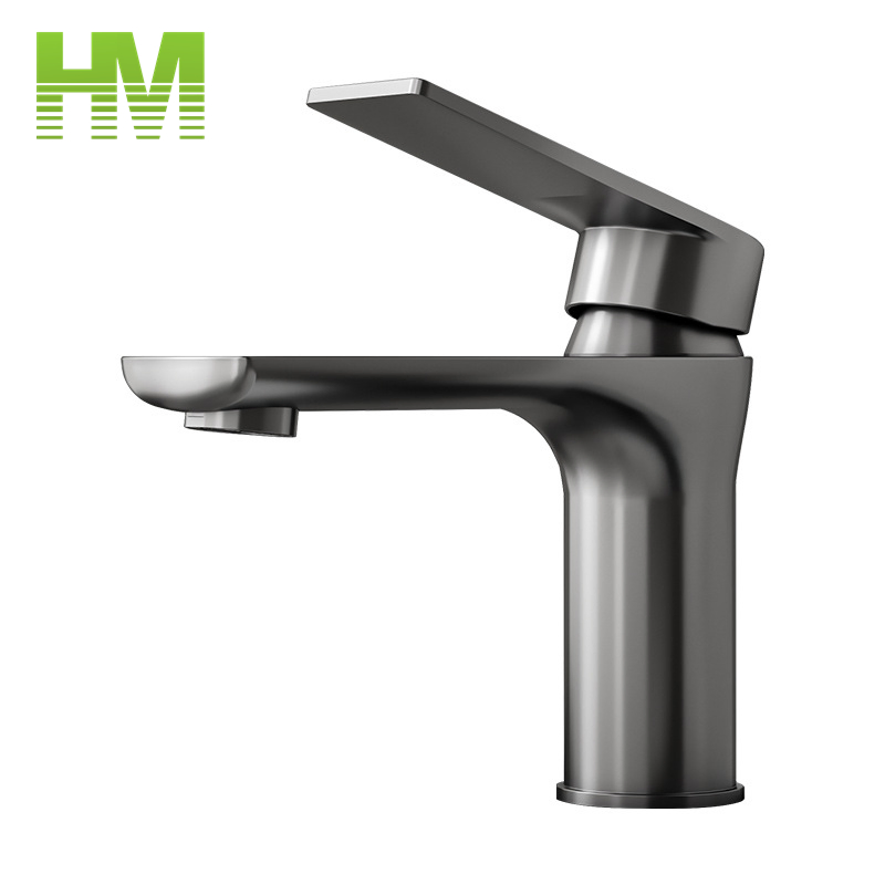 Modern Gun Grey Color Stainless Steel Single Handle Washroom Basin Faucet