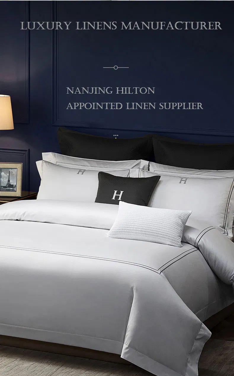 100 Percent Cotton Customized Size Bed Sheet 4 Pieces 240tc 3cm Stripe White Jacquard Bedding Set for Hotel and Home