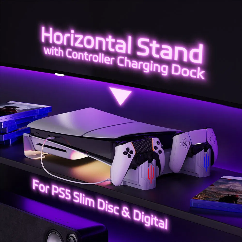 New Multi-Mode RGB Light Dual Controller Charging Station 3-Level Cooling Fan Horizontal Stand for PS5 Slim