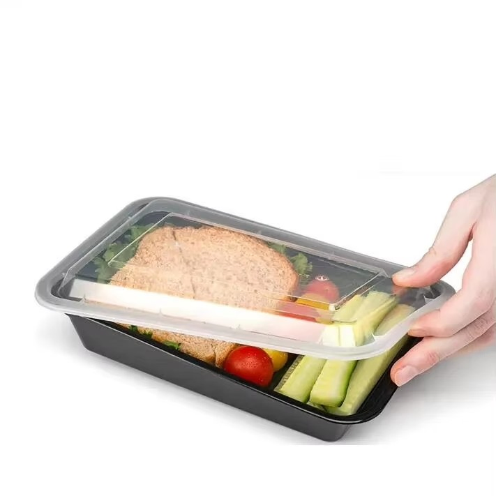 Take out Black Rectangle Round Disposable Plastic Microwavable Meal Prep Food Container
