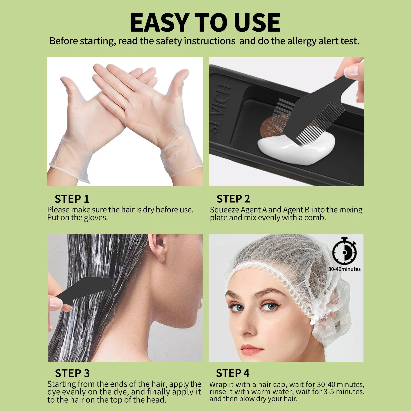 Sevich 50ml Black Hair Cream Private Label Permanent Cover White Grey Hair to Black Dye Color Cream Treatment