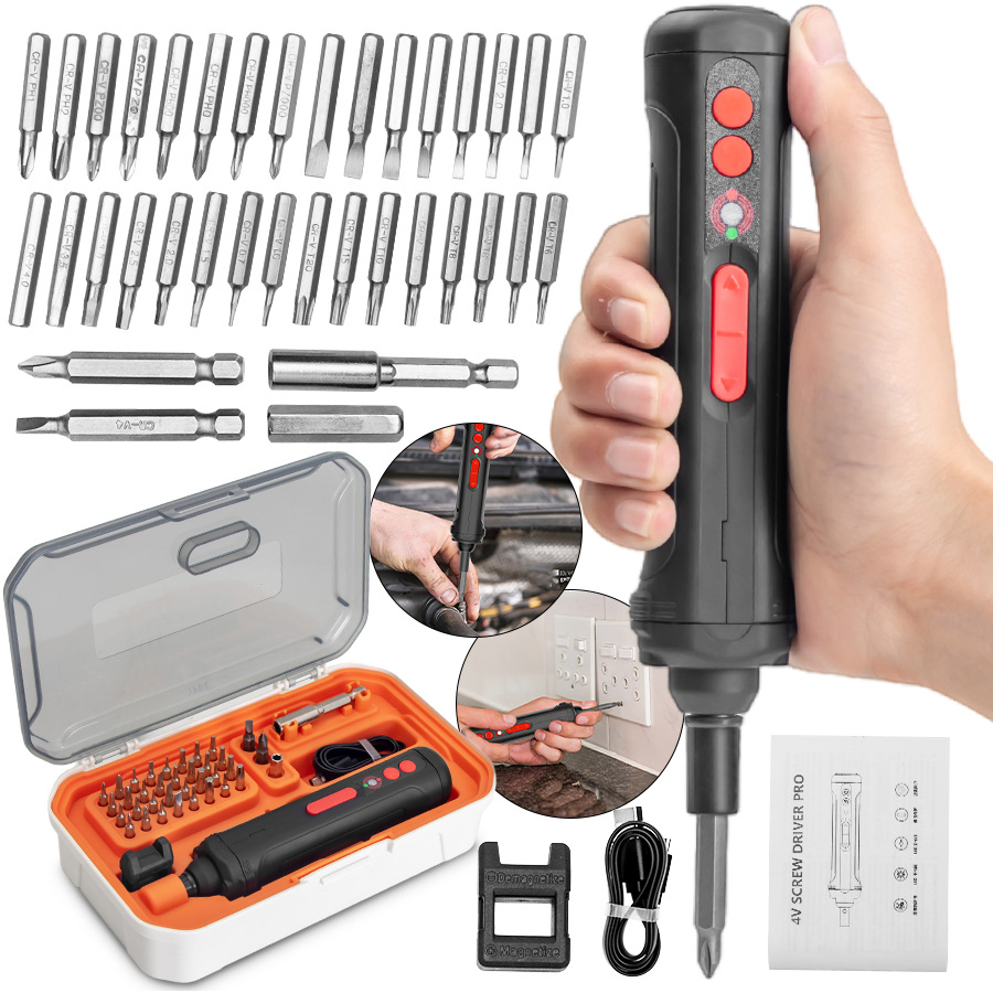 Compact Lithium Electric Screwdriver Set with Rechargeable Battery Pack