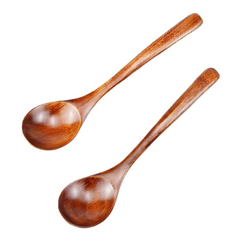 Japanese Style Round 7inch Wood Spoon Stirring Spoon Wooden Spoon for Honey Milk Tea