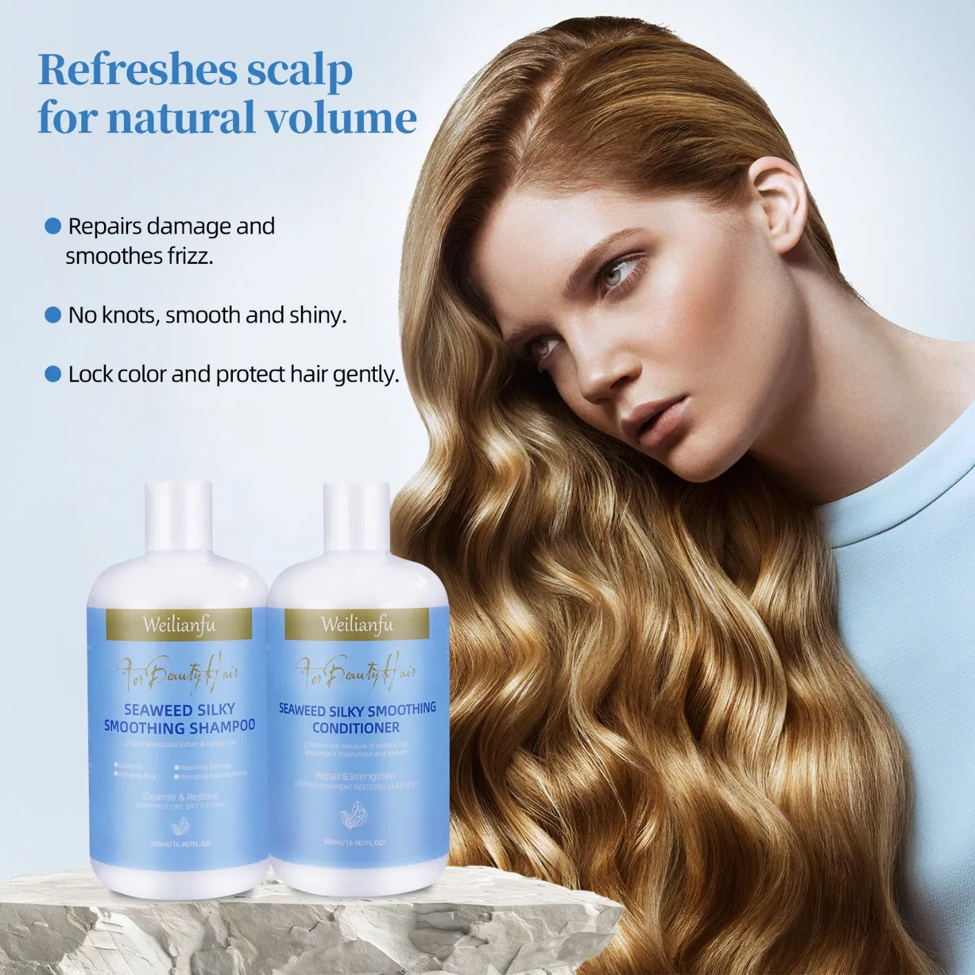 Organic Seaweed Hair Care Kit Biodegradable Shampoo & Silky Smooth Conditioner for All Hair Types