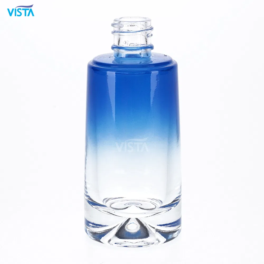 750ml High Flint Elegant Glass Bottle Cork Cap Tower Shape Blue Spray