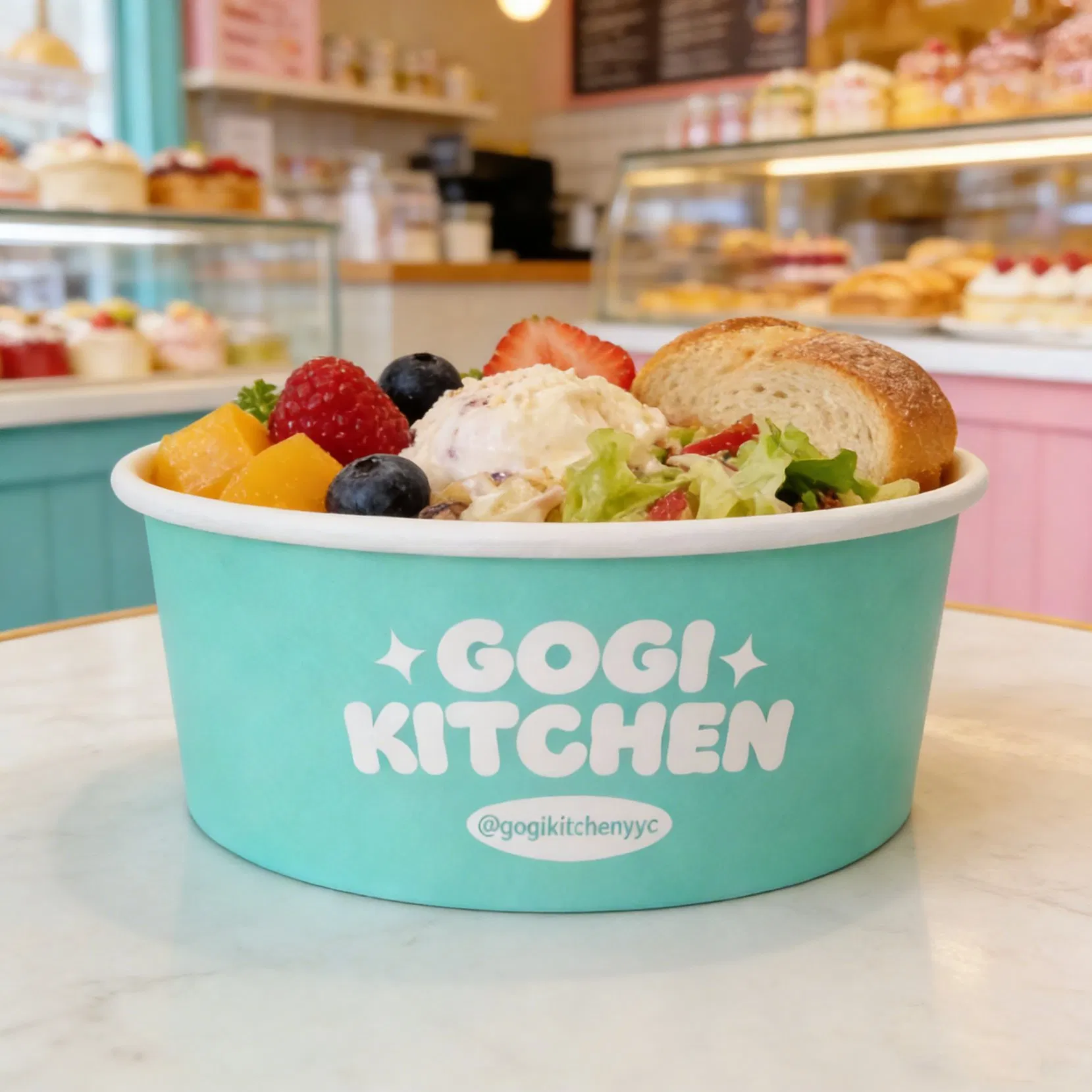 Disposable Eco-Friendly Kraft Paper Salad Bowl with Lid for Fruit and Salad