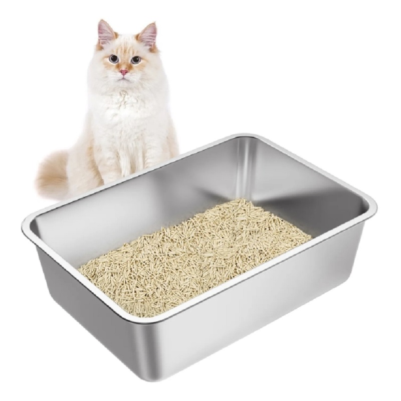Stainless Steel Stylish Cat Litter Box with High Sides for Mess-Free Use