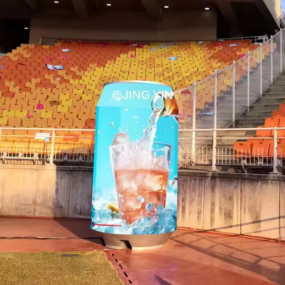 P2.5-P8 Outdoor Business Advertising LED Display Screen Soda Can Shape Curved Soft Panel Round Cylinder Video Wall