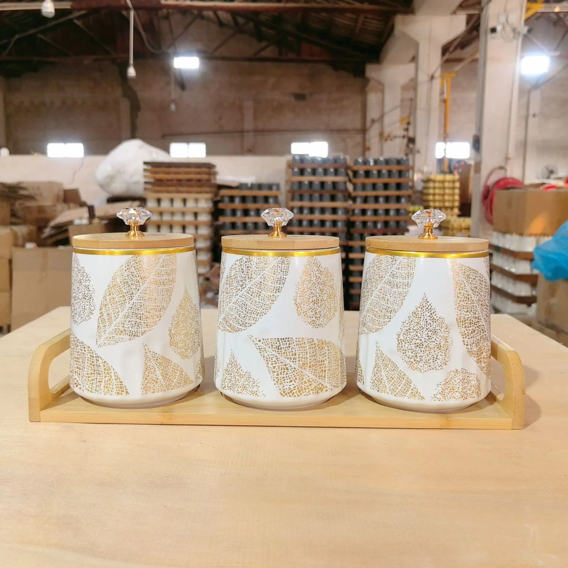 Ceramic Coffee Sugar Tea Storage Jar Kitchen Food Container Jar with Bamboo Lid