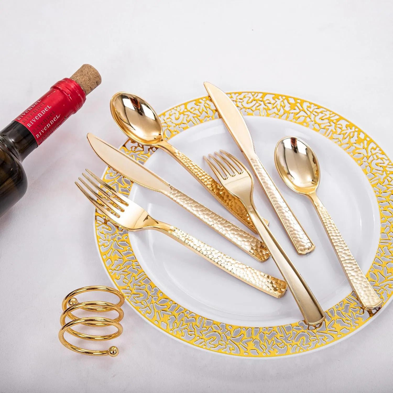 Plastic Gold Silverware Cutlery Disposable Utensils Plastic Knives Gold Forks Disposable Spoons Perfect for Birthday, Party, Wedding