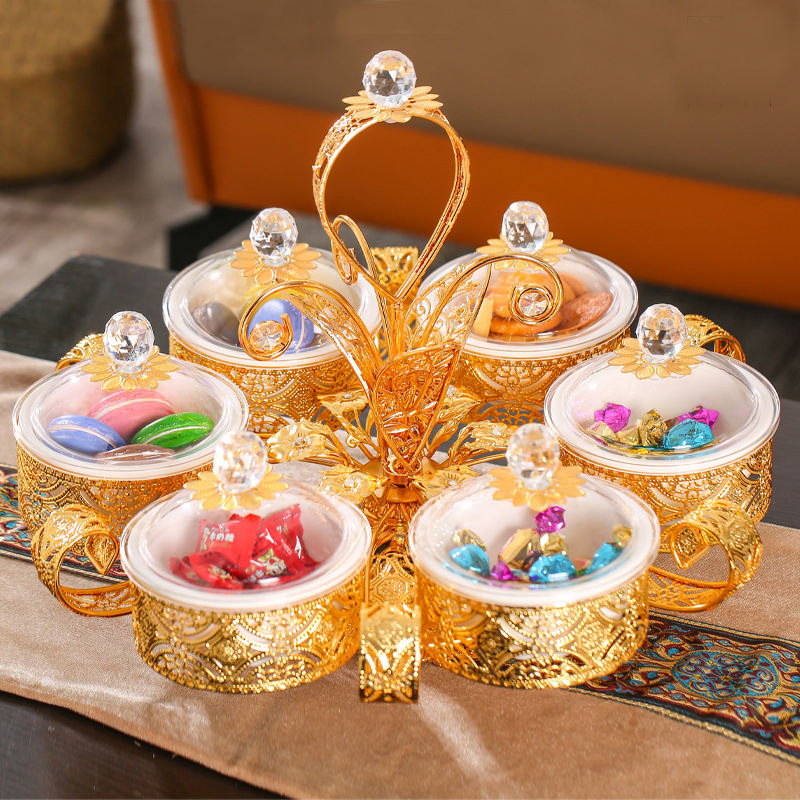 Golden Metal Wrought Iron Formula Set of 6 Acrylic Bowls