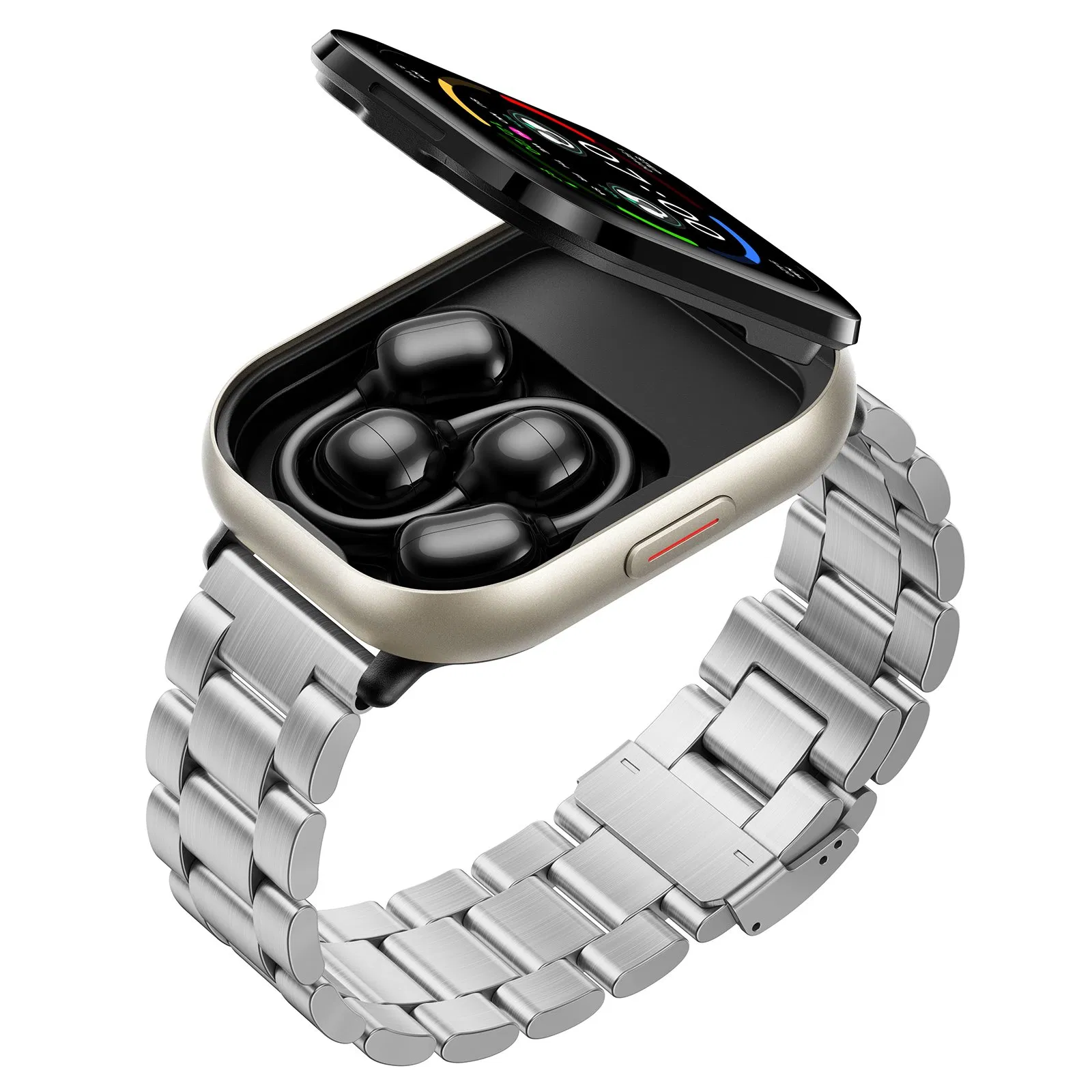 The Perfect Tech Gift: D12 2-in-1 Smart Watch & Earbuds Set Health Tracker, Large Display, Elegant Steel Strap