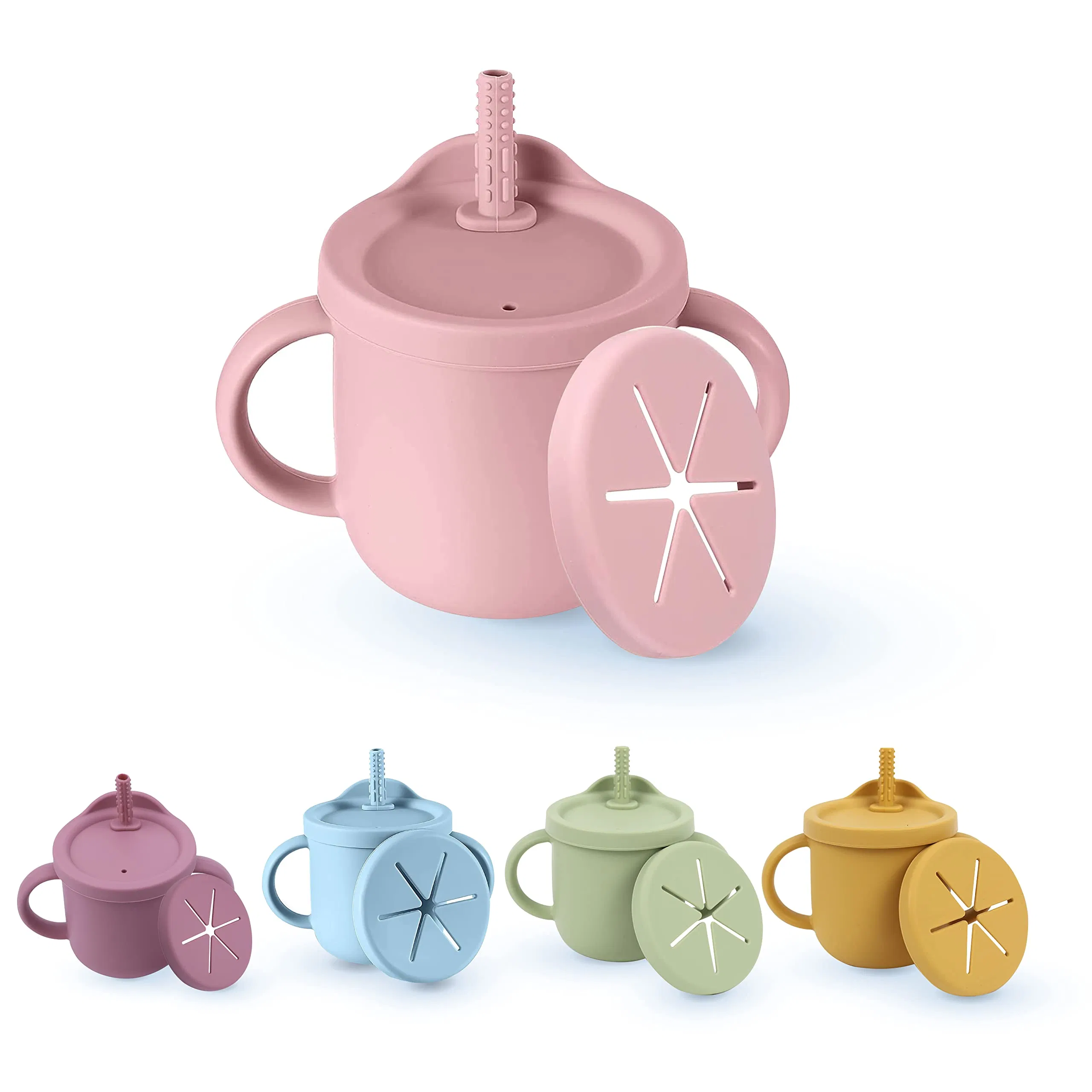 Toddler Kids Training Cups Water Bottle Silicone Cup with Straw Handle