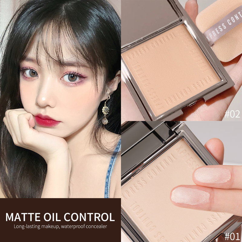 Facial Makeup Waterproof Concealer Oil-Control Fog Matte Setting Pressed Powder with Mirror