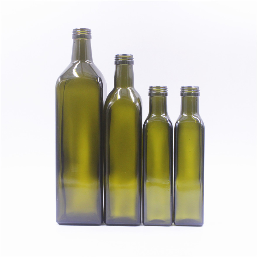 250ml 500ml 750ml Empty Square Round Dark Green Clear Marasca Cooking Olive Oil Glass Bottle