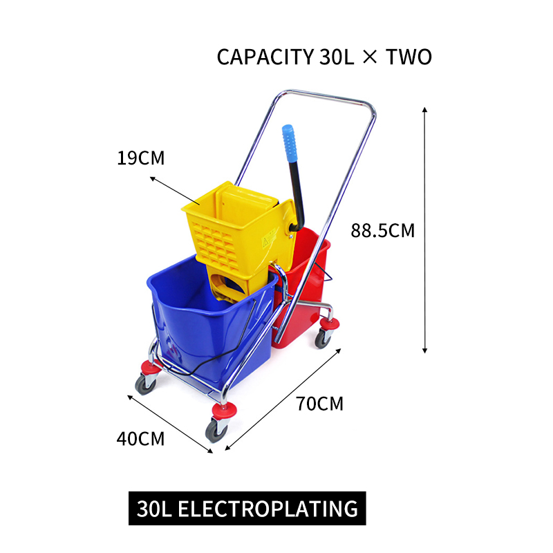 60L PP Plastic Hotel Cleaning Mop Wringer Trolley Double Bucket for Restaurant
