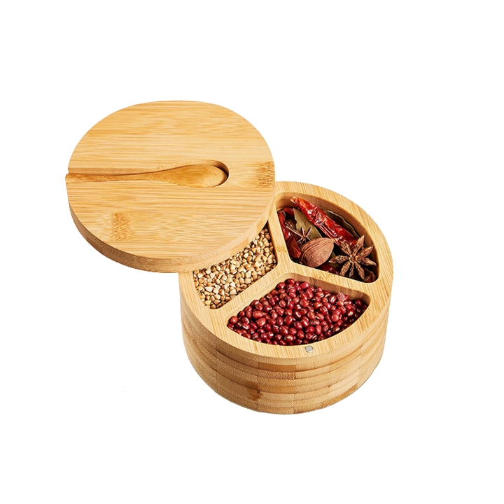 Customized Bamboo Products Salt and Pepper Container Box Kitchen Wood Spice Seasoning Storage Organizer Box