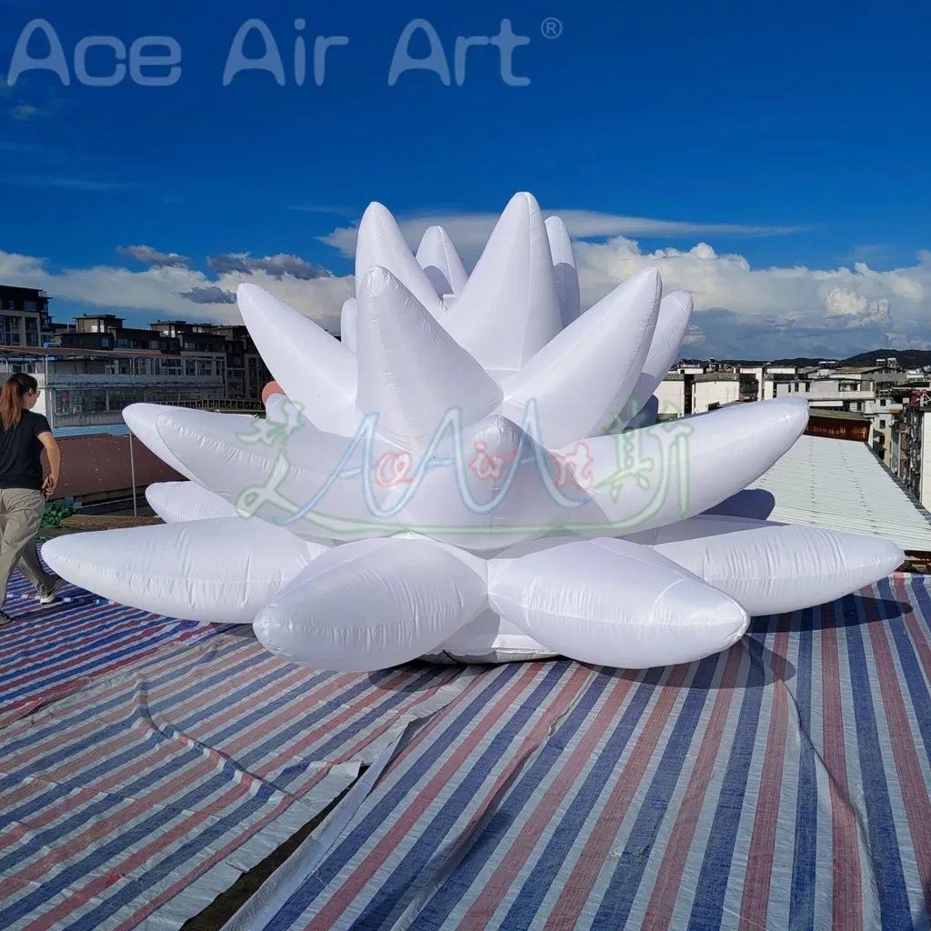 LED Lights Ground 5m Dia Inflatable Lotus Flower for Outdoor Decoration Advertising