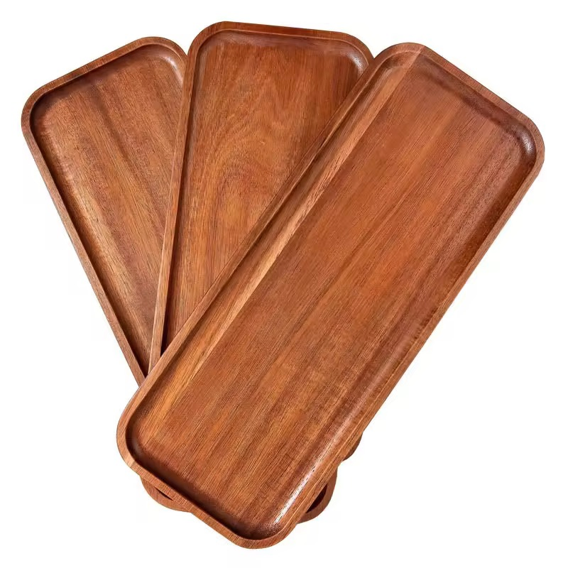 Hot-Selling Rectangular Natural Eco-Friendly High-Quality Wooden Restaurant Breakfast Fruit Tray