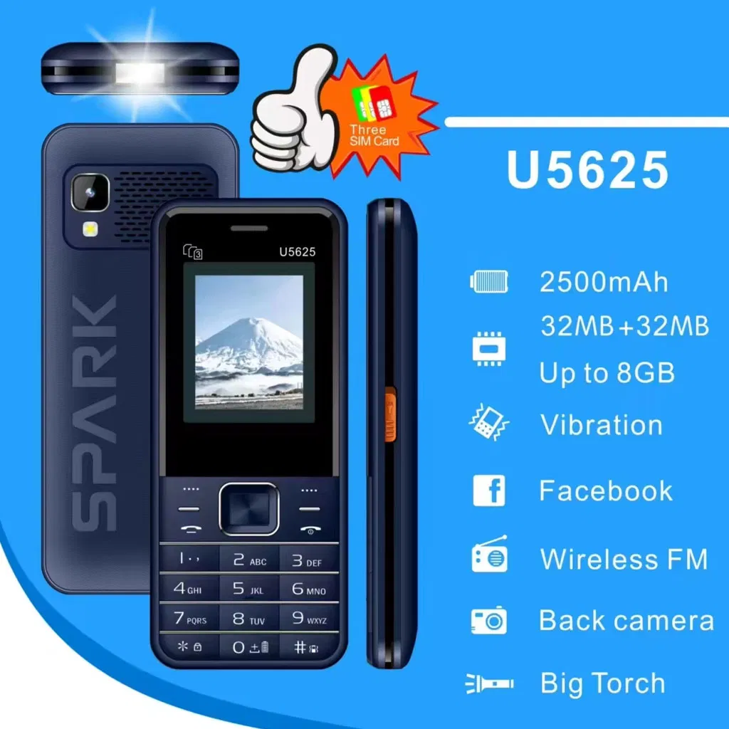 Кнопочный телефон с 3 SIM, большой батареей, 2.8 дюйма