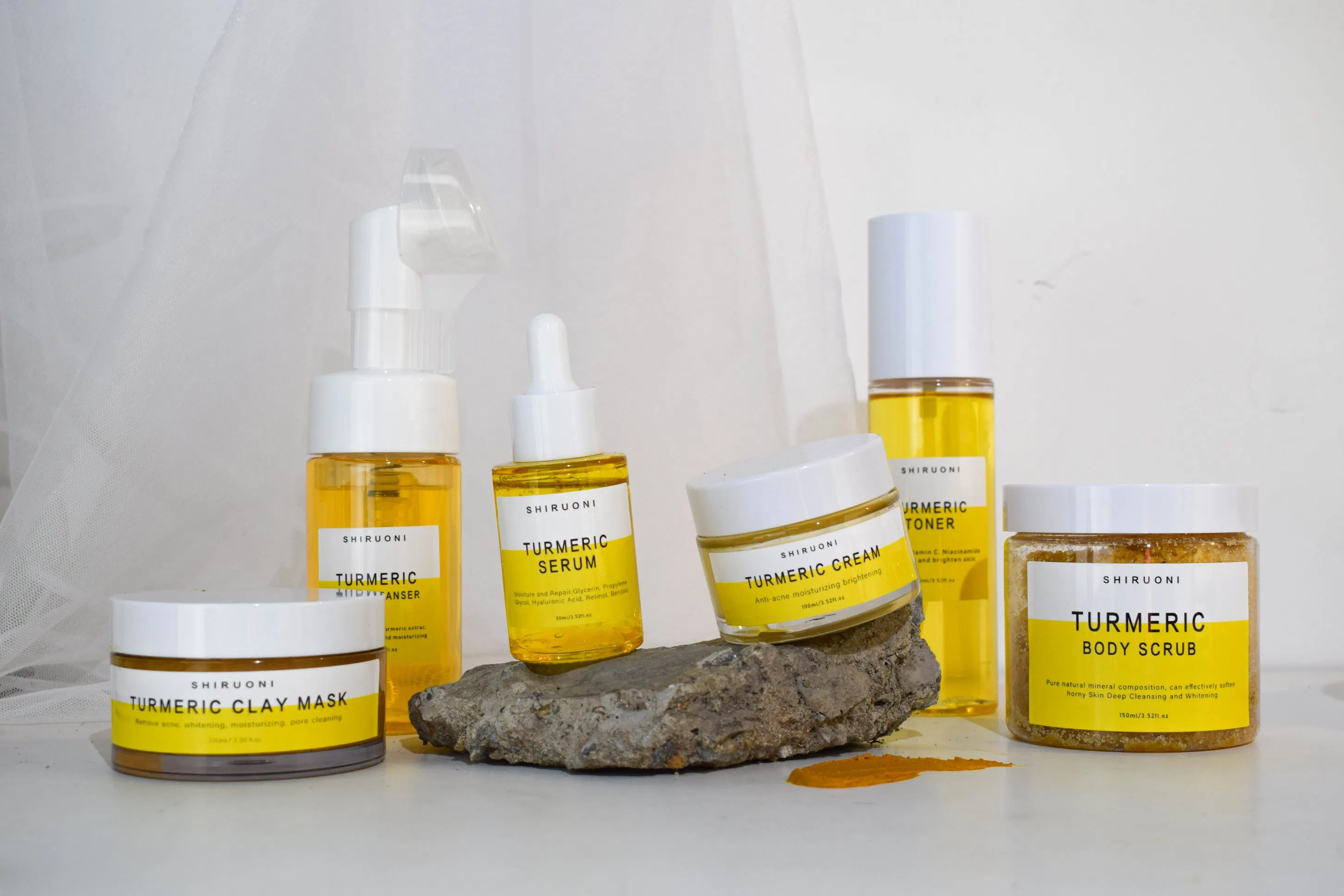 Natural Organic Turmeric Brightening Dark Spots Remove Face Toner Serum Cream Clay Mask Cleanser Skin Care Set