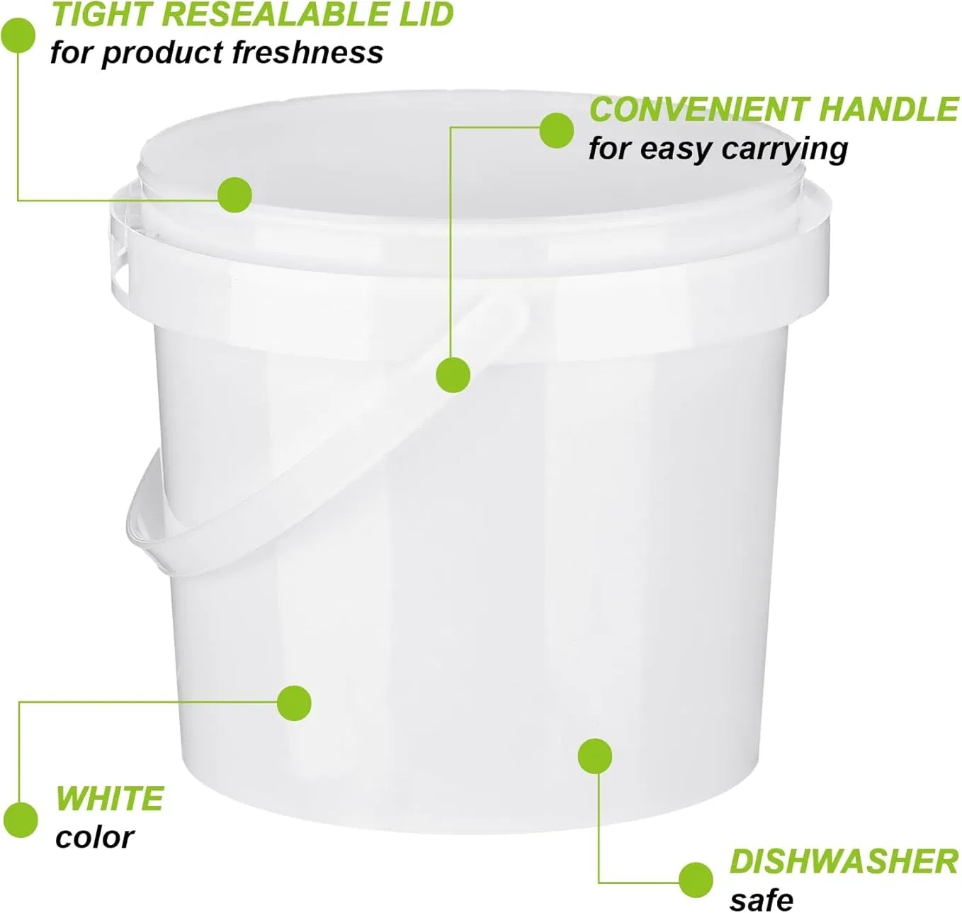 White Round Plastic Containers with Lid and Handle for Food Storage