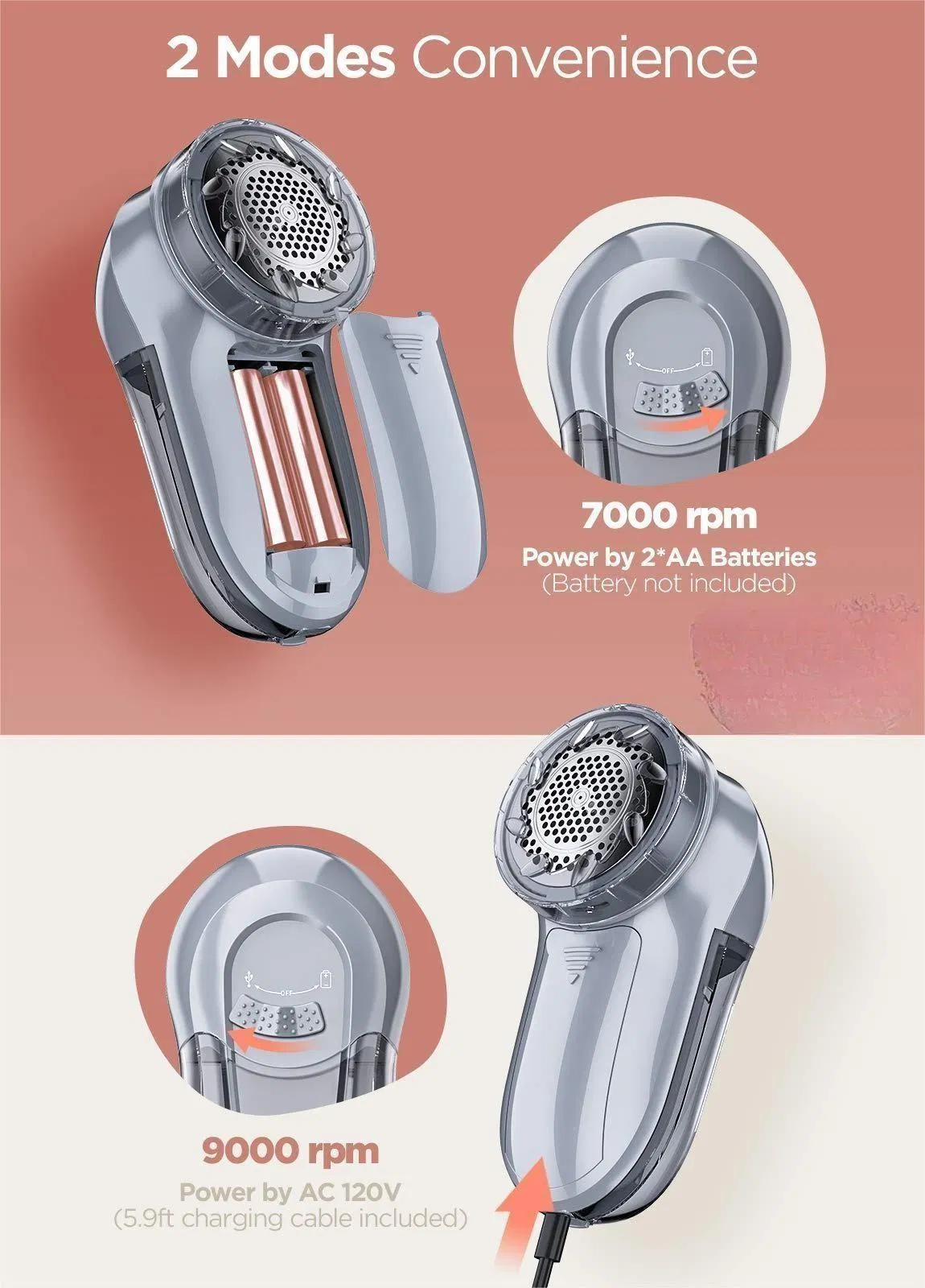 De-Fuzzer AC Adapter Battery Operated Sweater Fabric Shaver Pill Fuzz Lint Remover