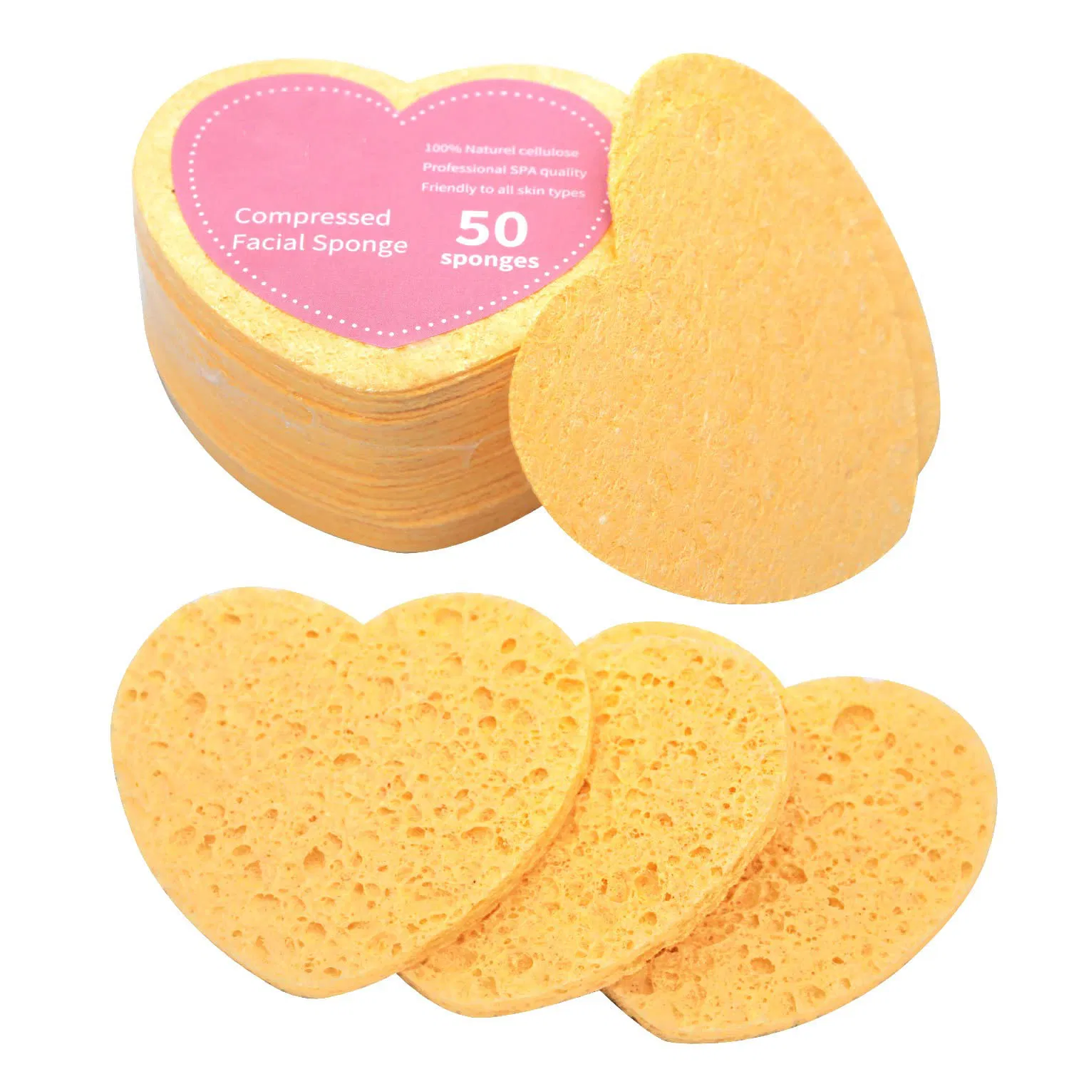 Compressed Facial Sponges Reusable Heart Shaped Face Cleaning Sponge Pads