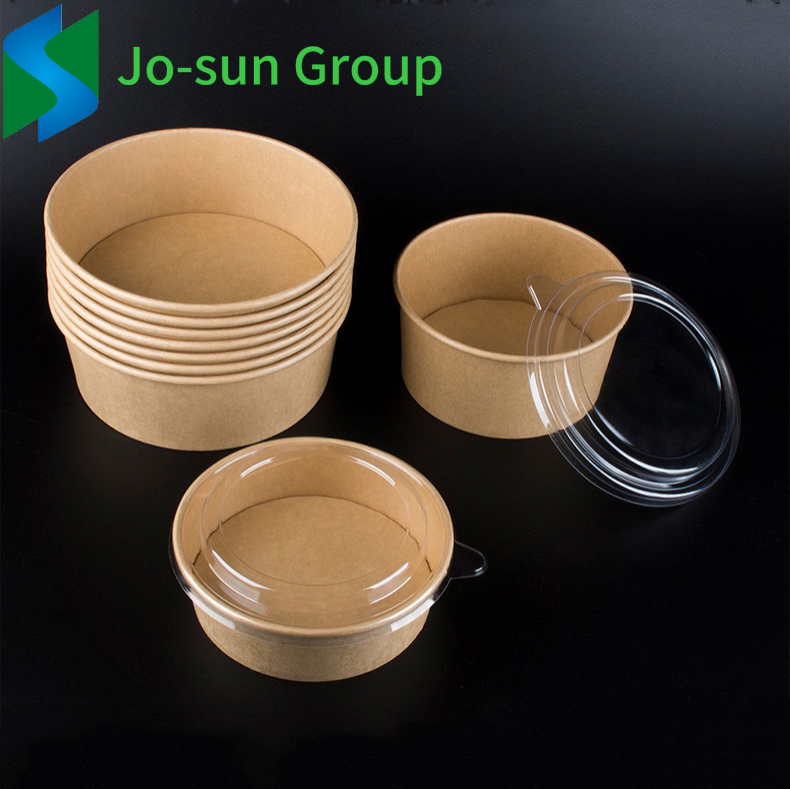 Jo-Sun Disposable Custom Printing Food Packing Box Container Salad Bowls Kraft Paper Bowl with Lid