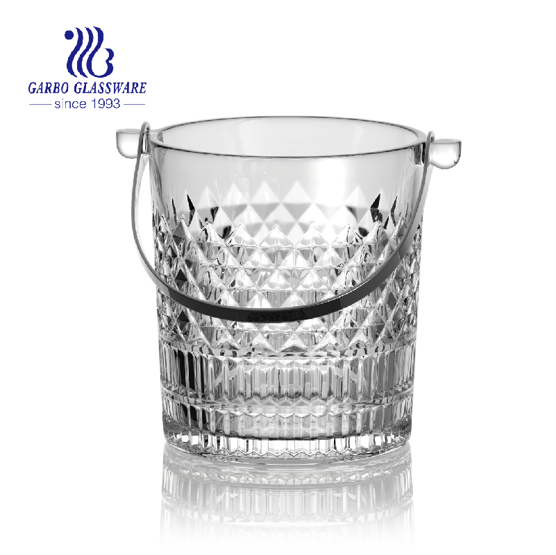 New Design 1L Glass Ice Bucket with Handle and Tong