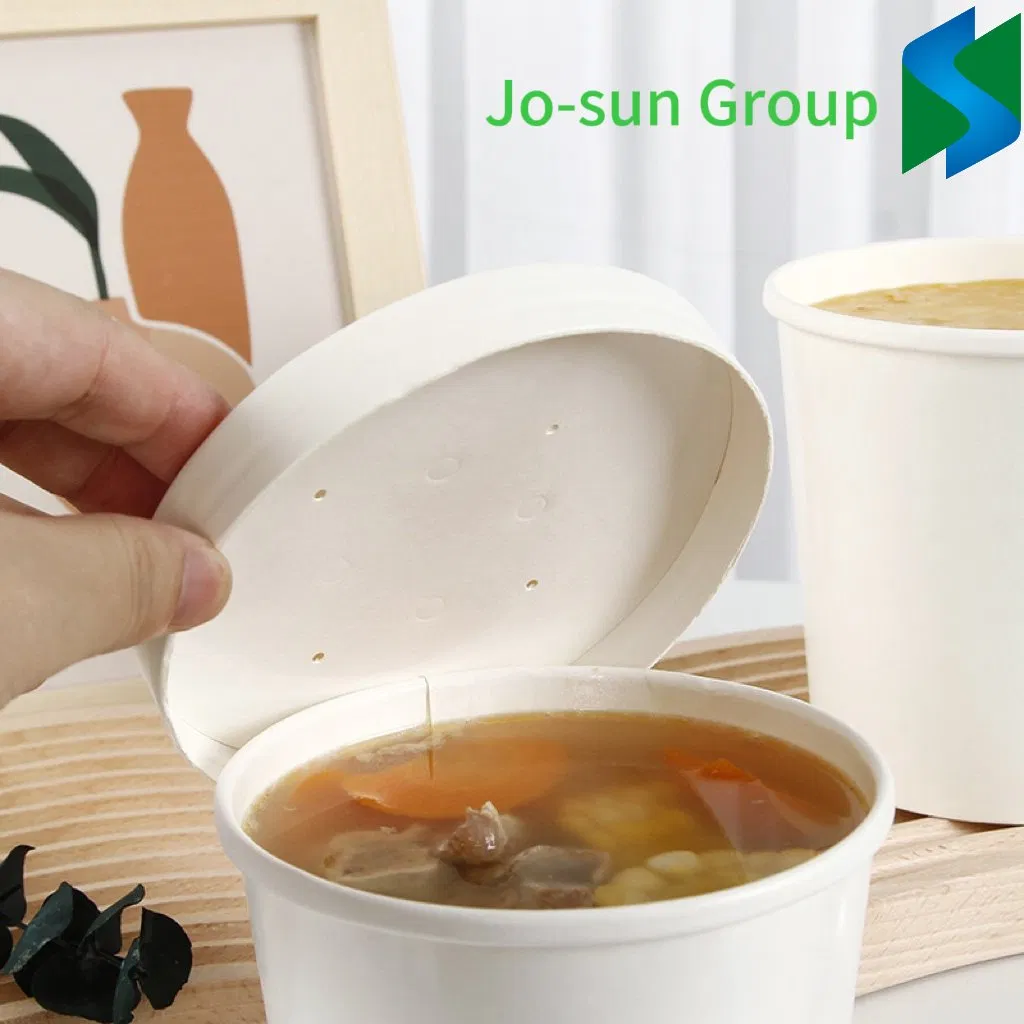 8oz Disposable Hot Soup Container Custom Printed White Paper Soup Bucket with Paper Lid