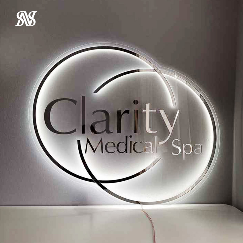 New Arrival Clear Acrylic Halo Lit LED Sign Custom Mirror Round Sign