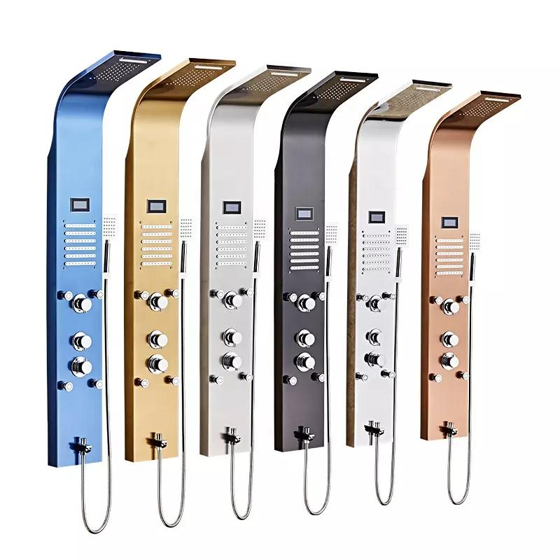 Shower Panel Bathroom Wall Mounted Stainless Steel Waterfall Black Shower Column Set Tower Jets Shower Panels Thermostatic Columna Ducha