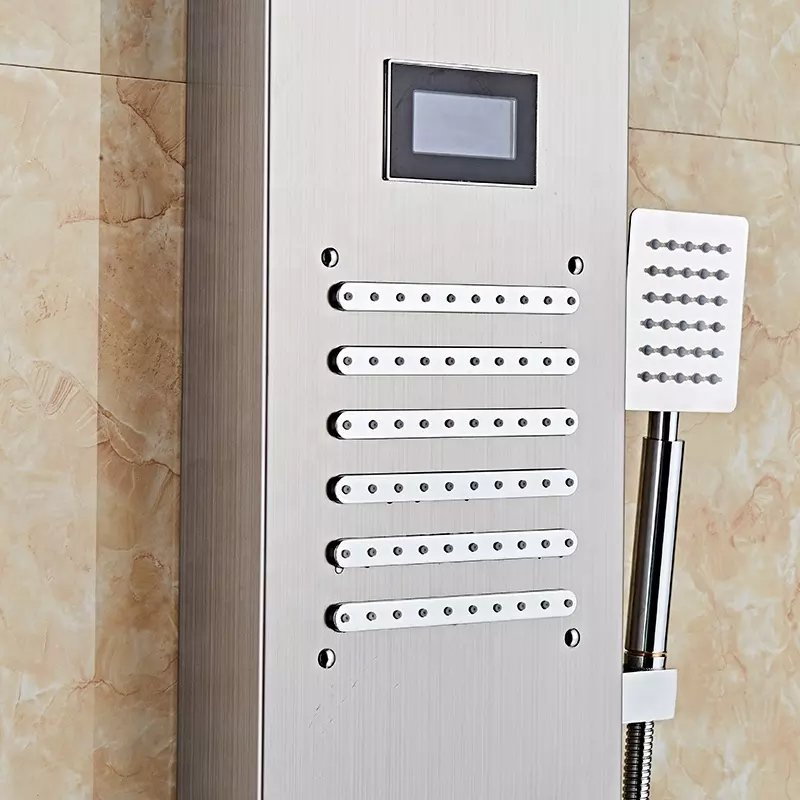 Shower Panel Bathroom Wall Mounted Stainless Steel Waterfall Black Shower Column Set Tower Jets Shower Panels Thermostatic Columna Ducha